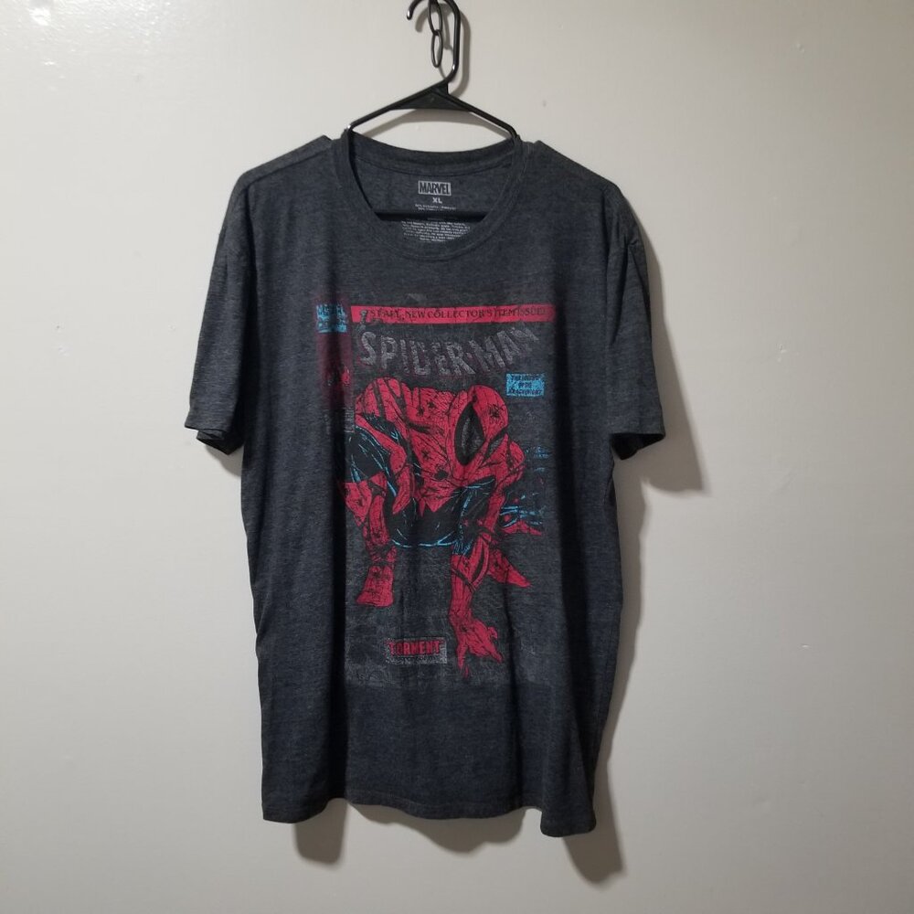 Spiderman Marvel Superhero Gray Short Sleeve Graphic T Shirt XL